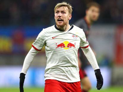 Forsberg, durante un partido con el Leipzig alemán.