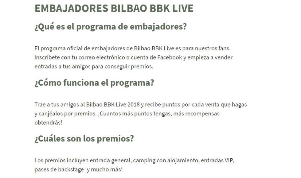 Información del programa de embajadores ubicada en la web del BBK.