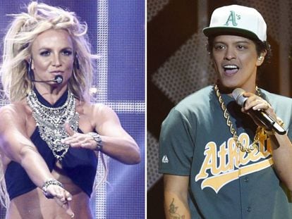 Los cantantes Britney Spears y Bruno Mars.