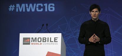 El fundador de Telegram, Pavel Durov, durante su intervenci&oacute;n en el Mobile World Congress de Barcelona, el 23 de febrero de 2016.