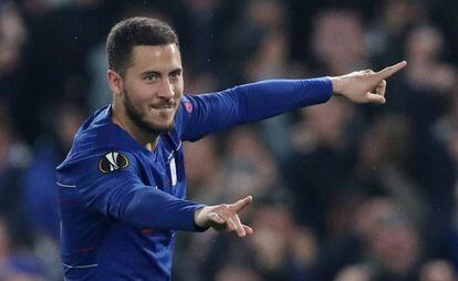 Hazard celebra el pase a la final de la Europa League.