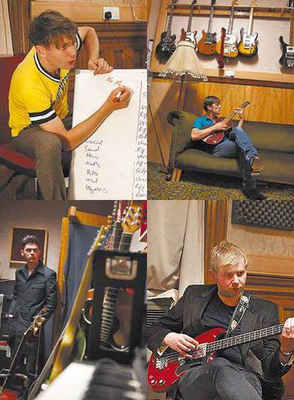 En el sentido de las agujas del reloj, Alex Kapranos, Nick McCarthy, Robert Hardy y Paul Thomson: Franz Ferdinand en el estudio.