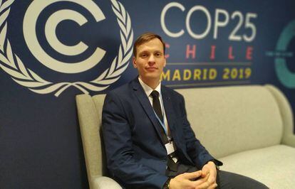 Peter Lusis, estudiante de la Universidad de Monash, Australia, en la cumbre del clima en Madrid. 
