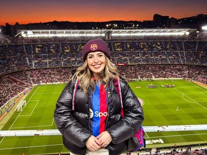 Raquel Calvo en el estadio del FC Barcelona.