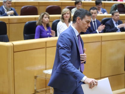 El presidente del Gobierno, Pedro Sánchez, este martes en el Senado.