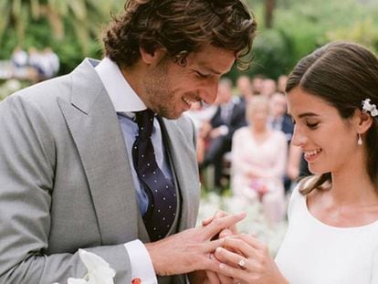 Feliciano López y Sandra Gago, este viernes en su boda, en Marbella.