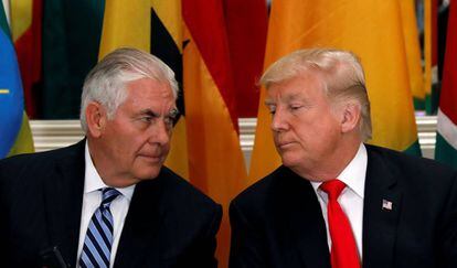El presidente de EE UU, Donald Trump, junto al secretario de Estado, Rex Tillerson, en las Naciones Unidas, el pasado 20 de septiembre. 