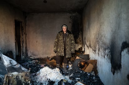 Natalia Velianinova, in her bombed-out apartment in Chernihiv.