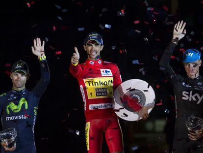 Valverde, Contador y Froome (de izq. a d.), en el podio de Santiago.