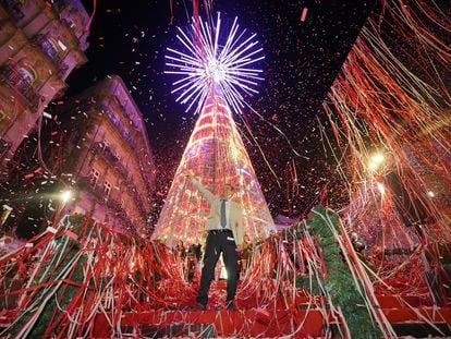 El alcalde de Vigo, Abel Caballero, durante el encendido de las luces de Navidad 2023.