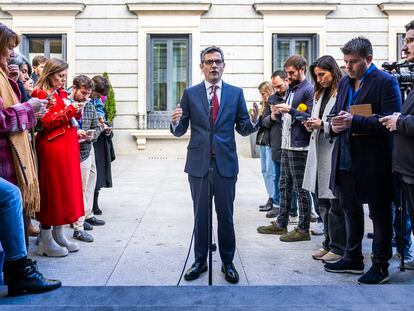 Félix Bolaños, ministro de la Presidencia y de Justicia, el jueves en el Congreso.