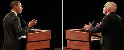 El candidato demócrata, Barak Obama (izquierda), durante el debate con su contrincante republicano, John McCain, el viernes en la Universidad de Misisipi.