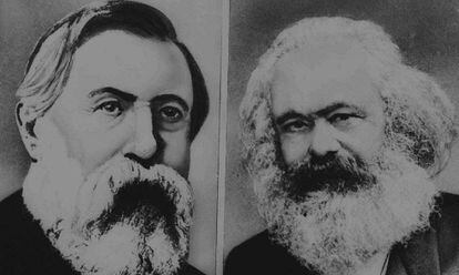 Frederick Engels (esq.) i Karl Marx, autors del Manifest comunista.