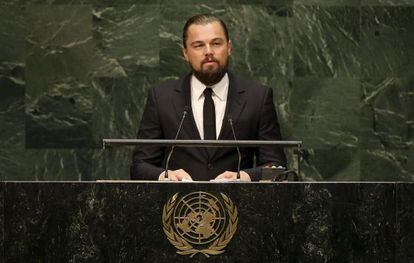 El actor Leonardo Di Caprio interviene este martes en la Cumbre del Clima. 