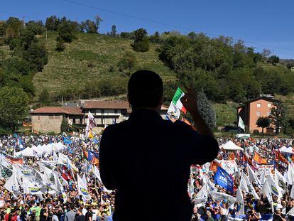 Matteo Salvini, líder de la Liga, durante la fiesta del partido en Pontida (Lombardía).