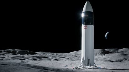 Recreación de una nave Starship, desarrollada por Space X para llevar astronautas de la NASA a la luna.