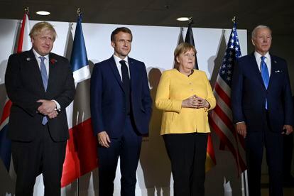 Boris Johnson, Emmanuel Macron, Angela Merkel y Joe Biden, durante el G-20. 