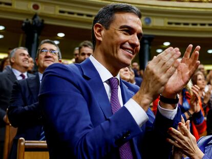 El presidente del Gobierno, Pedro Sánchez, tras ser reelegido.