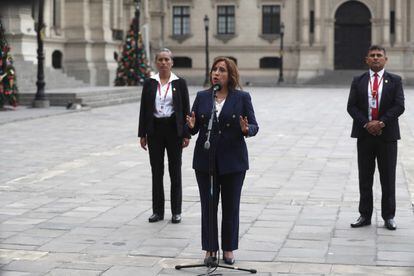 La nueva presidenta de Perú, Dina Boluarte en la conferencia de prensa donde hablo sobre la relación con México.