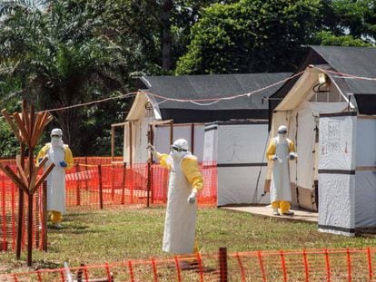 Operarios sanitarios registran una zona afectada por el borte de ébola el pasado junio cerca de la ciudad de Mbandaka.