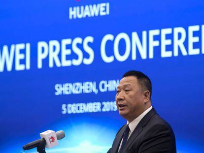 Song Liuping,director de Asuntos Legales de Huawei, este jueves durante una rueda de prensa en Shenzhen, China.