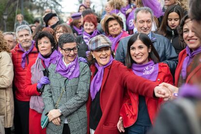 Los ministros Marlaska, Celaá, González Laya y Calvo, durante la manifestación del 8-M.