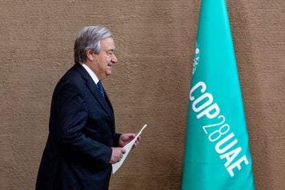 Comparecencia de prensa de António Guterres en la COP 28, este lunes en Dubai.