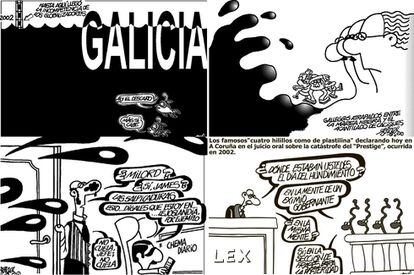 Forges reflejó en sus viñetas la indignación social por la gestión de la catástrofe ambiental provocada tras el hundimiento del petrolero ‘Prestige’ frente a las costas gallegas.