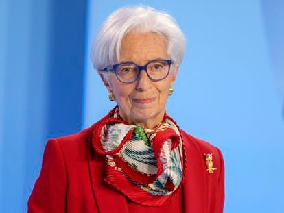 Christine Lagarde, presidenta del BCE, en su comparecencia tras la reunión del pasado 16 de marzo en Fráncfort.