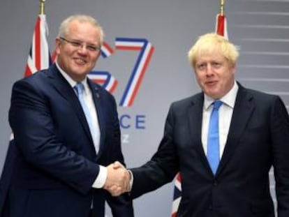 Scott Morrison y Boris Johnson, primeros ministros de Australia y Reino Unido, en 2019.