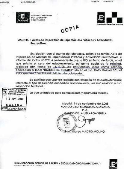 Documento que acredita que no se comunicó la inspección hasta el pasado viernes.