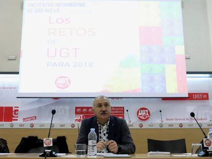 El secretario general de UGT, Pepe &Aacute;lvarez, en la presentaci&oacute;n de los retos y propuestas del sindicato para 2018.