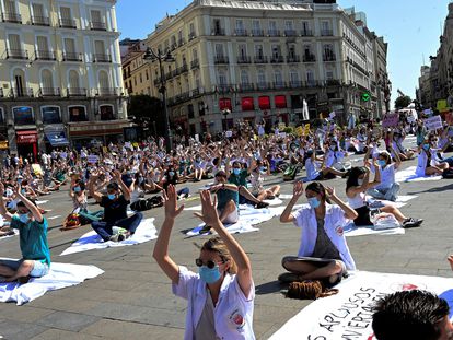Residentes del sistema sanitario de Madrid en su tercera jornada de huelga para mejorar sus condiciones laborales.