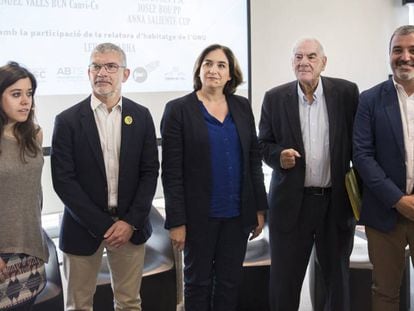 Los candidatos a la alcaldía de Barcelona, antes del debate sobre vivienda.