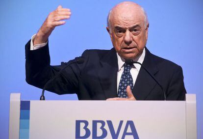 El presidente del BBVA, Francisco González, durante la presentación de los resultados de 2013.