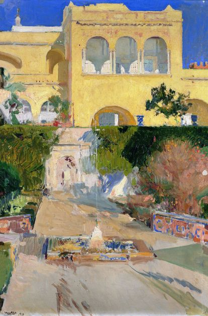 Tarde de sol en el Alcázar de Sevilla, 1910  Óleo sobre lienzo, 94 x 64 cm  Colección particular  BPS 2161