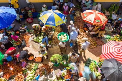 African vegetable market, Assomada, Santiago Island, Cape Verde.