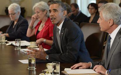 El presidente Obama durante la reuni&oacute;n con su gabinete.