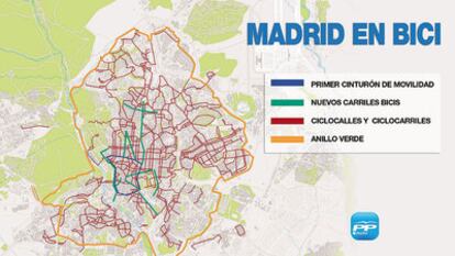 Mapa del Madrid en bici según las promesas hechas por Gallardón.