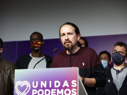 Pablo Iglesias durante el anuncio de su retirada de la política.