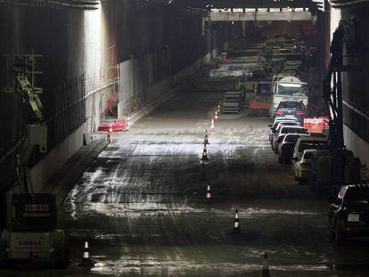 Obras en la entrada del t&uacute;nel de la M-30 en 2008. 