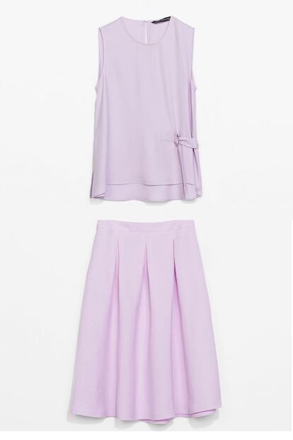 Top y falda de Zara (29,95 y 39.95 euros).