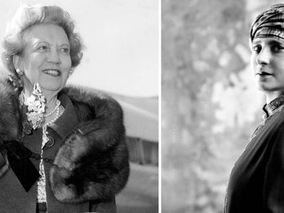 Elizabeth Arden, a su llegada a Londres en 1959, y, a la derecha, Helena Rubinstein. 