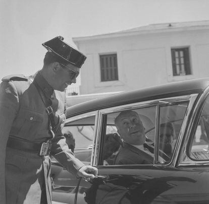 Alfred Hitchcock en San Sebasti&aacute;n el 31 de julio 1958.