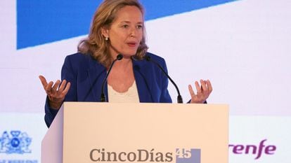 Nadia Calviño, vicepresidenta primera y ministra de Asuntos Económicos, durante su participación en el acto de 'CincoDías'.