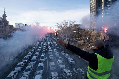 Imagen de una protesta de taxistas, el 28 de enero de 2019 en Madrid.