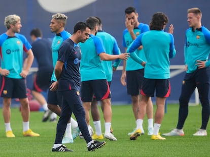 Xavi Hernández, durante el entrenamiento del Barcelona este miércoles.