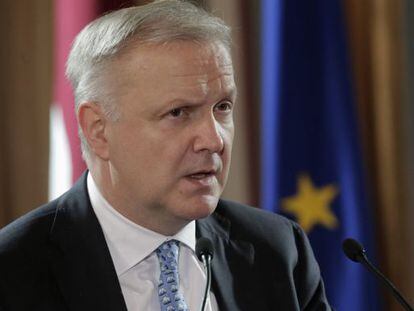 Olli Rehn, en un discurso en Riga (Letonia), este mes de enero. 