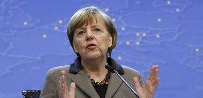 Angela Merkel durante la rueda de prensa de este viernes en Bruselas. 