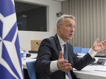 El secretario general de la OTAN, Jens Stoltenberg, durante la entrevista este martes en Bruselas. 